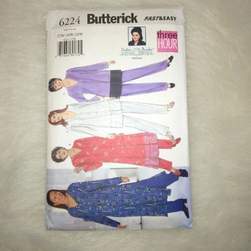 BUTTERICK 6224 Fast & Easy Woman's Tunic, duster, and pants Size 22W-24W-26W